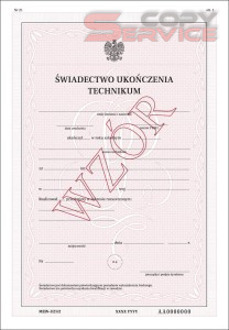 MEiN-I/21/2 - formularz świadectwa  ukończenia dla uczniów technikum, świadectwo z zabezpieczeniami