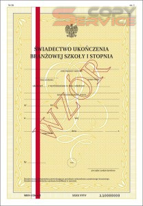 MEiN-I/26-w/2 - świadectwa szkolnego ukończenia branżowej szkoły I stopniaz wyróżnieniem, świadectwo z zabezpieczeniami